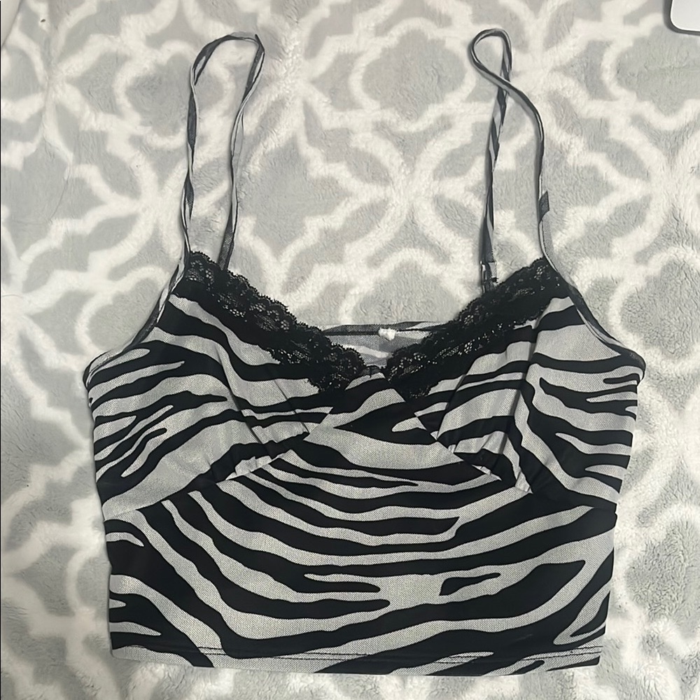 Zebra Print Lace Trim Cami Top
